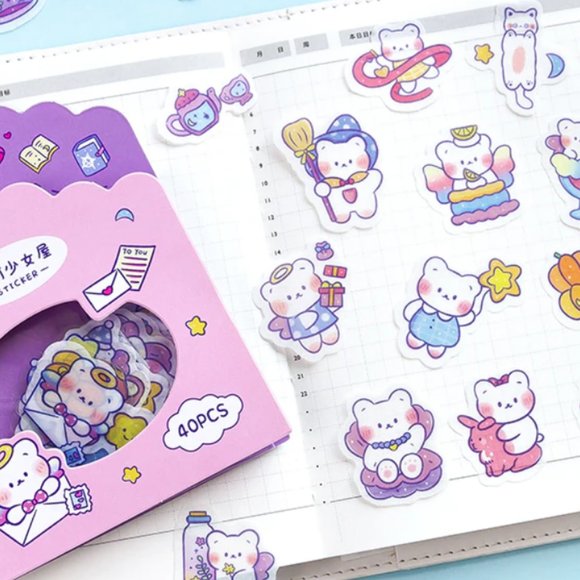 Cute Bear PVC & Washi Paper Sticker Pack - Picture 3 of 10